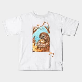 Watercolor Owl Mom and Baby Kids T-Shirt